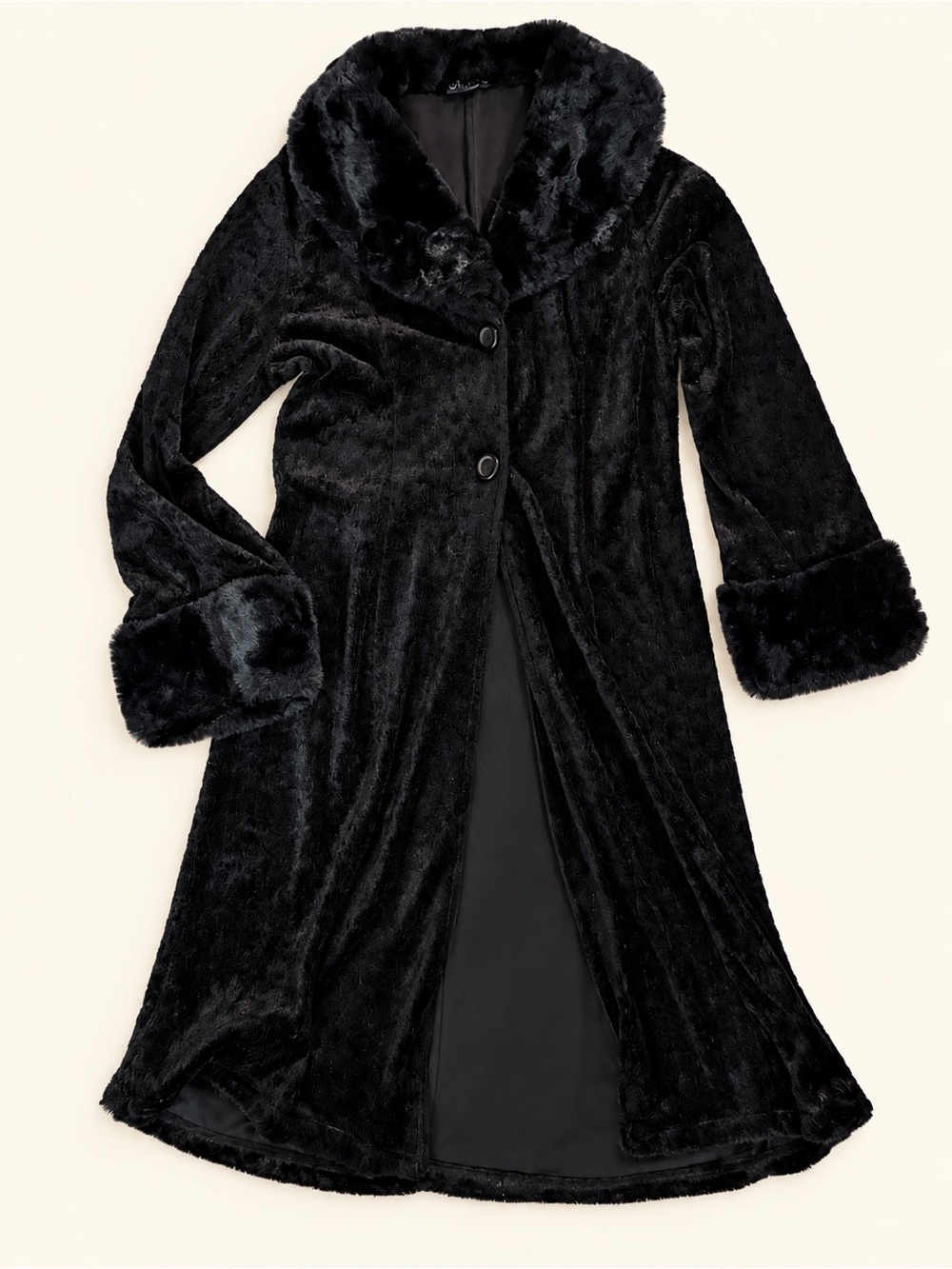 90’s / 00’s Plush Faux-Fur Black Robe Sweater Coat